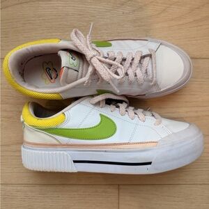 Nike Court Low Platform Sneakers — Women’s 10 — White/Green/Yellow/Orange